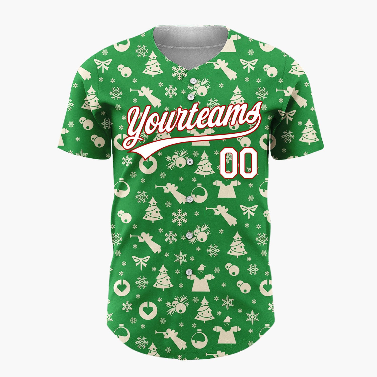 Custom Green Seasonal Icons Simple Christmas Baseball Jersey