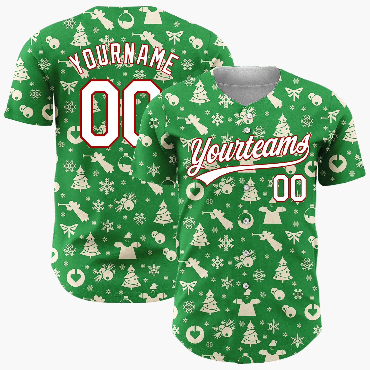 Custom Green Seasonal Icons Simple Christmas Baseball Jersey