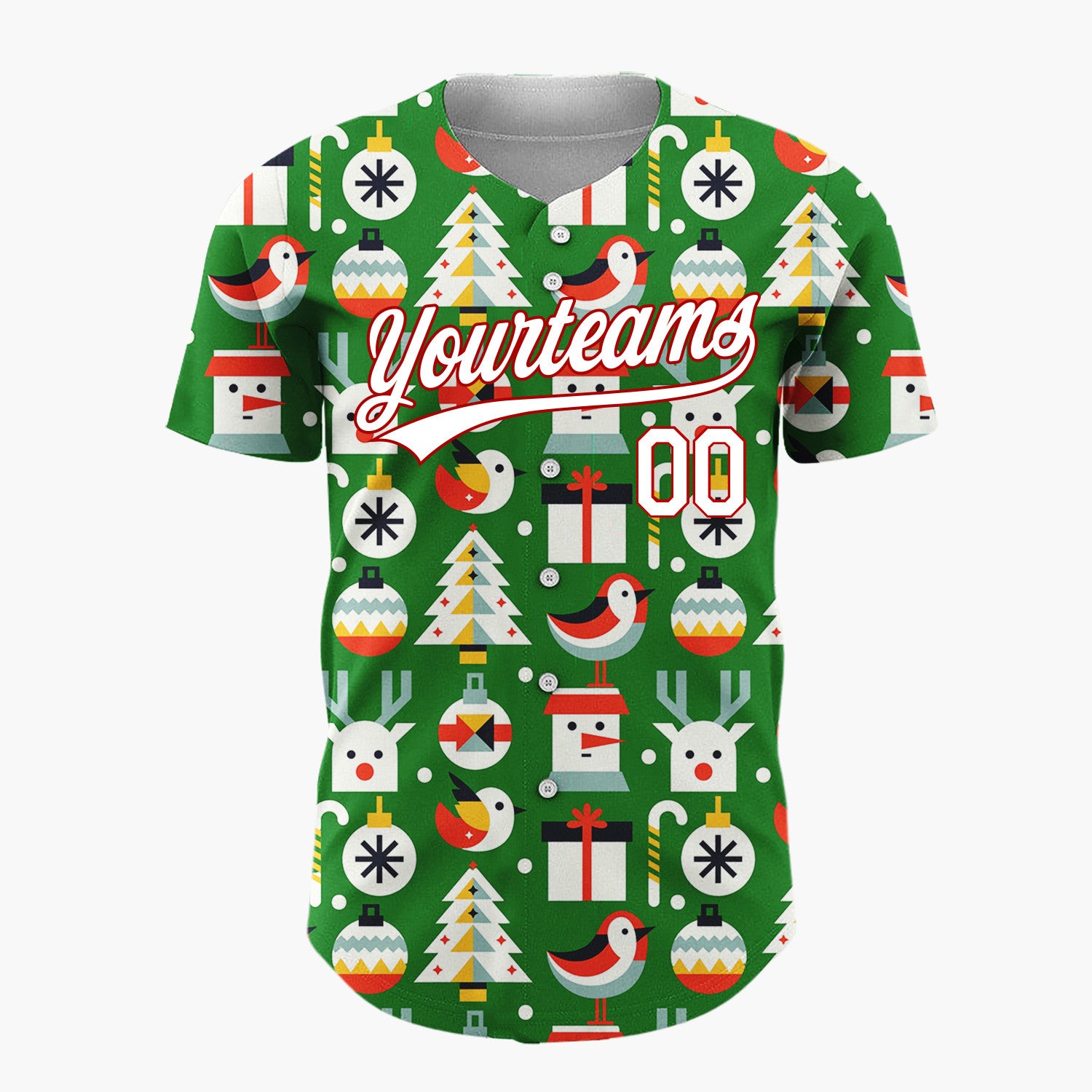 Custom Green Minimalist Santa Reindeer And Bird Geometric Christmas Baseball Jersey