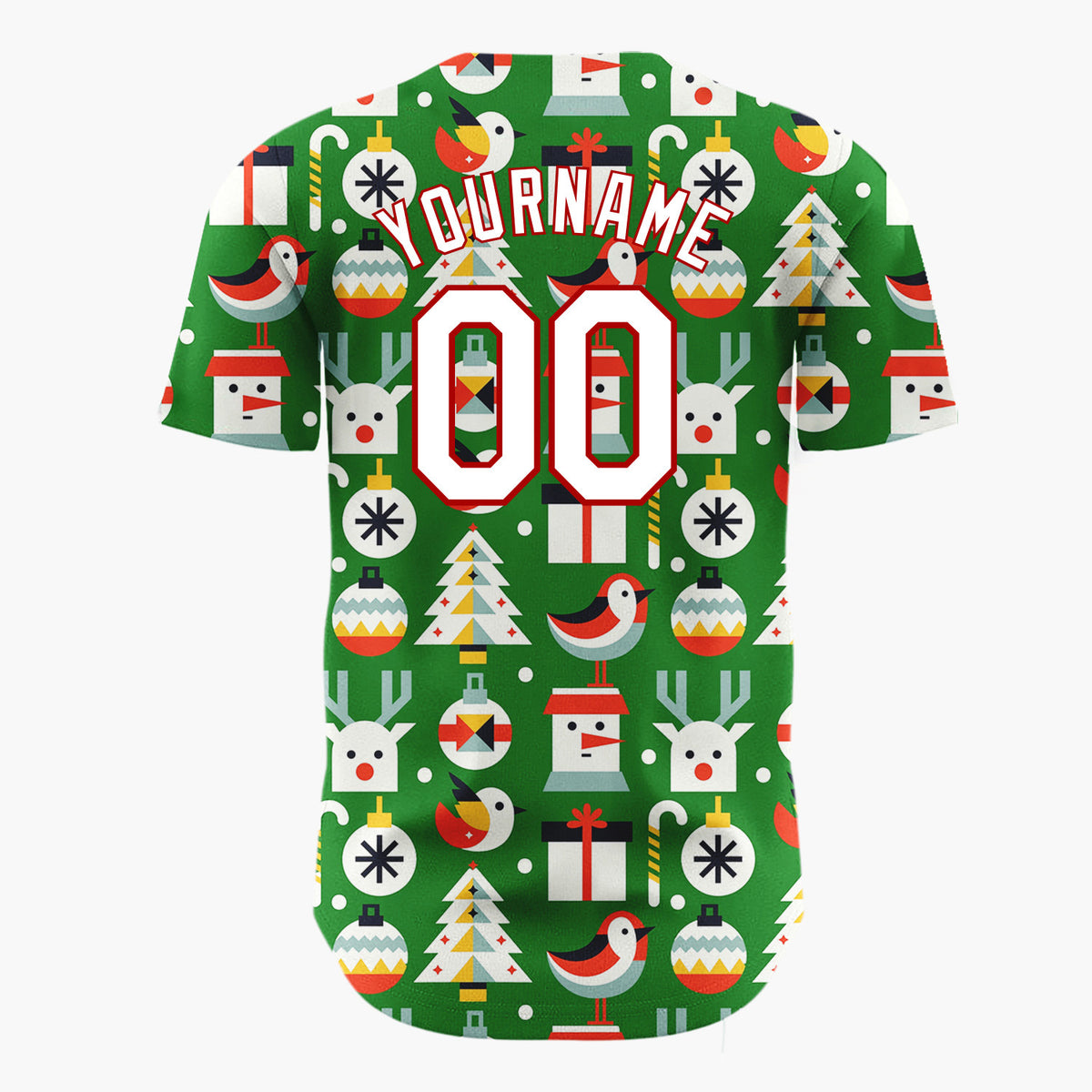 Custom Green Minimalist Santa Reindeer And Bird Geometric Christmas Baseball Jersey