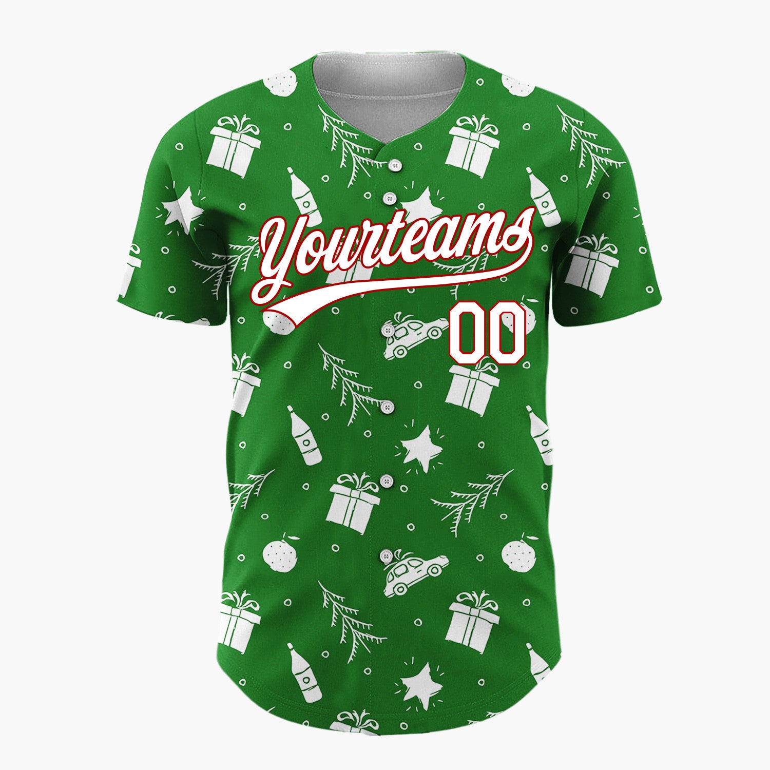 Custom Green Car Gift And Star Doodle Christmas Baseball Jersey