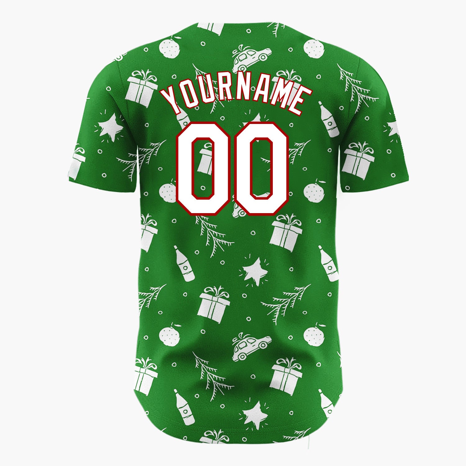 Custom Green Car Gift And Star Doodle Christmas Baseball Jersey
