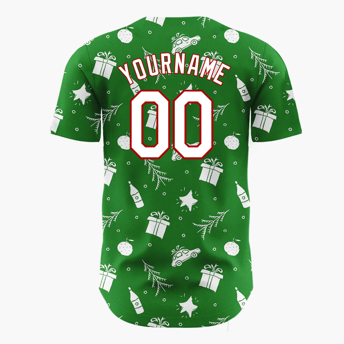 Custom Green Car Gift And Star Doodle Christmas Baseball Jersey