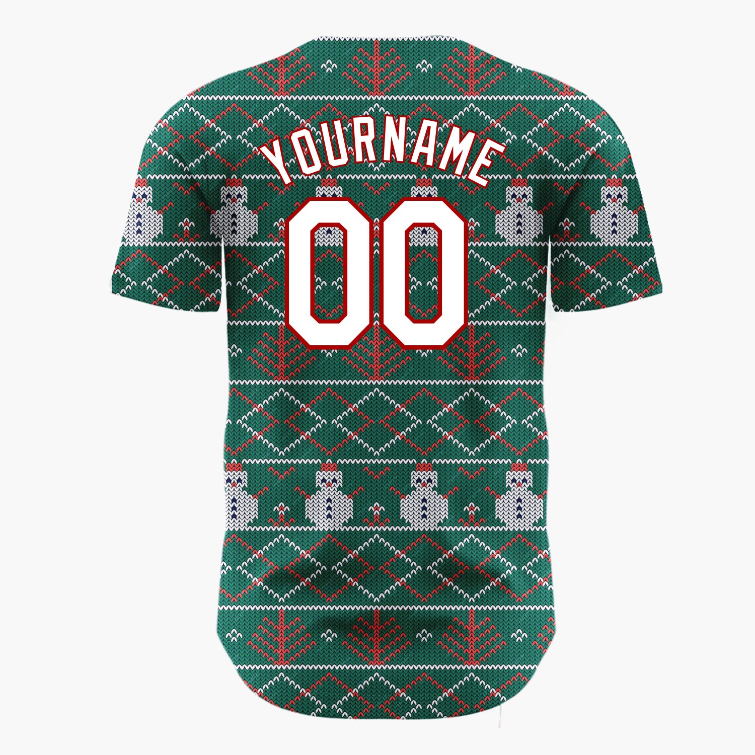 Custom Green Red Snowmen Trees And Diamonds Christmas Fair Isle Knit Pattern Christmas Baseball Jersey