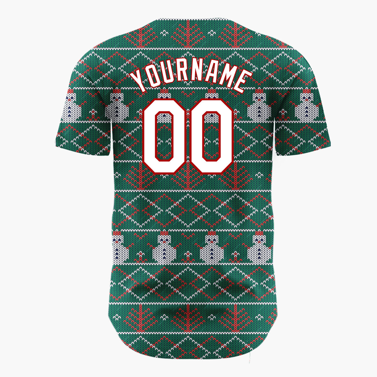 Custom Green Red Snowmen Trees And Diamonds Christmas Fair Isle Knit Pattern Christmas Baseball Jersey