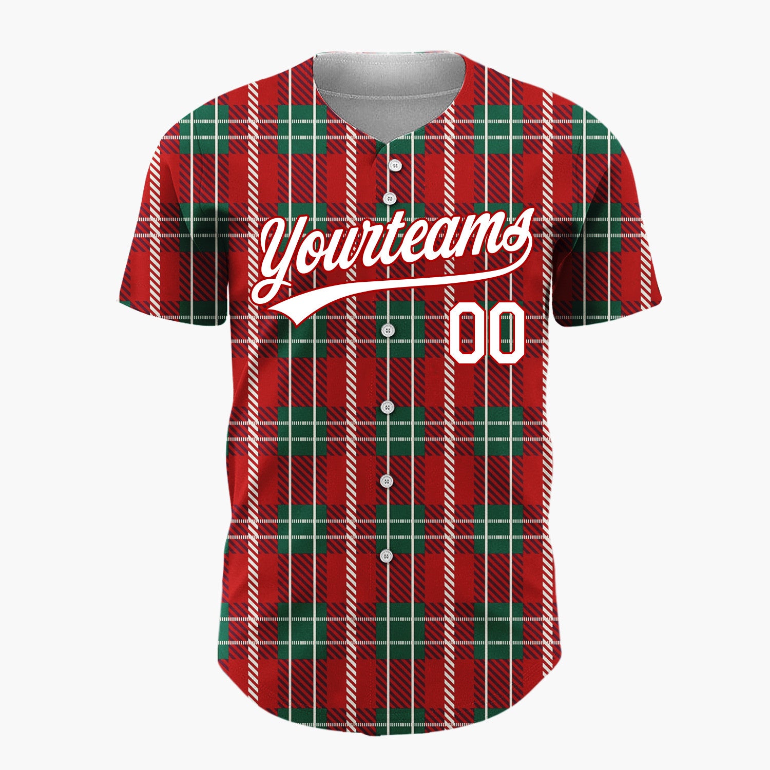 Custom Green Tartan Plaid Classic Plaid Pattern Christmas Baseball Jersey
