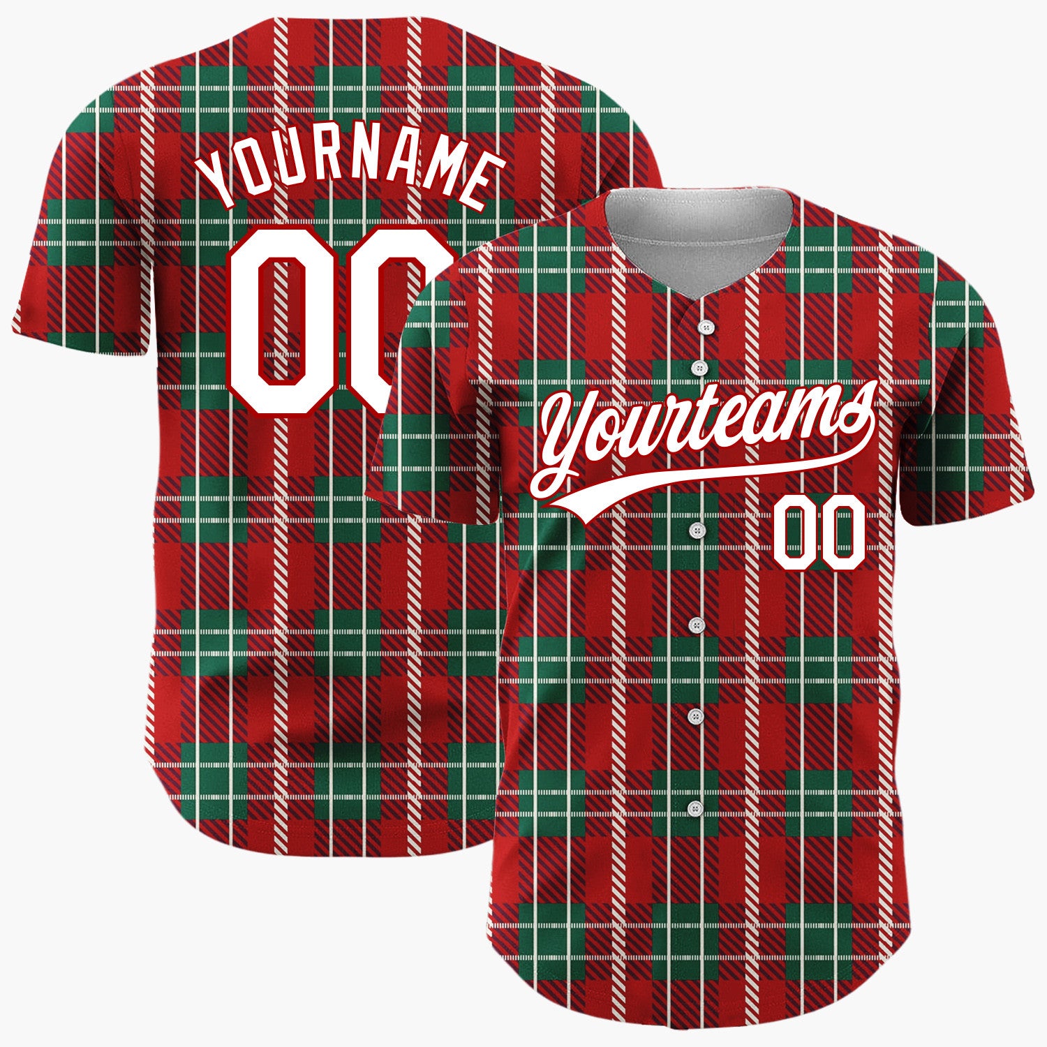 Custom Green Tartan Plaid Classic Plaid Pattern Christmas Baseball Jersey