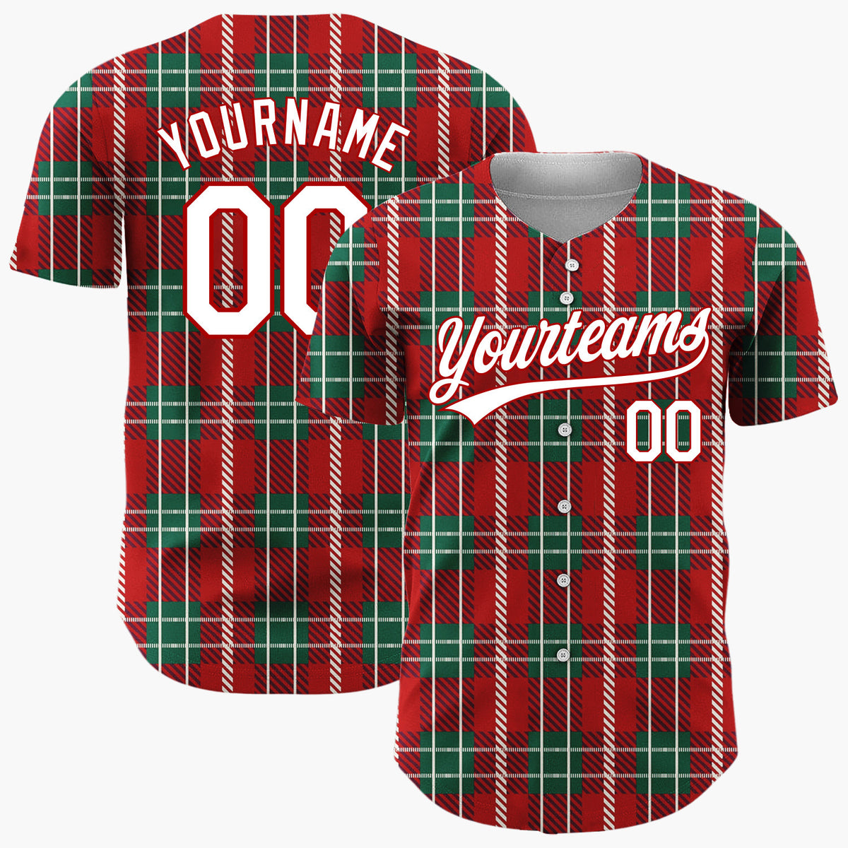 Custom Green Tartan Plaid Classic Plaid Pattern Christmas Baseball Jersey