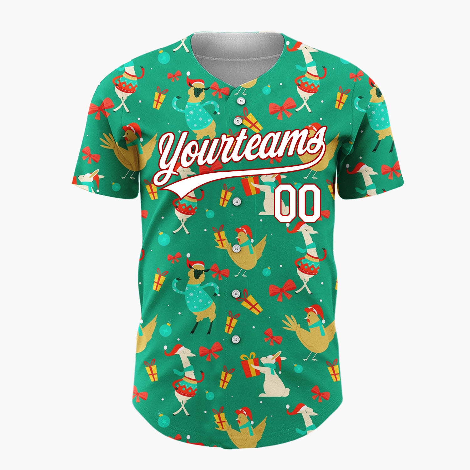 Custom Green Red Llamar Chicken Funny Dancing Animal Christmas Baseball Jersey