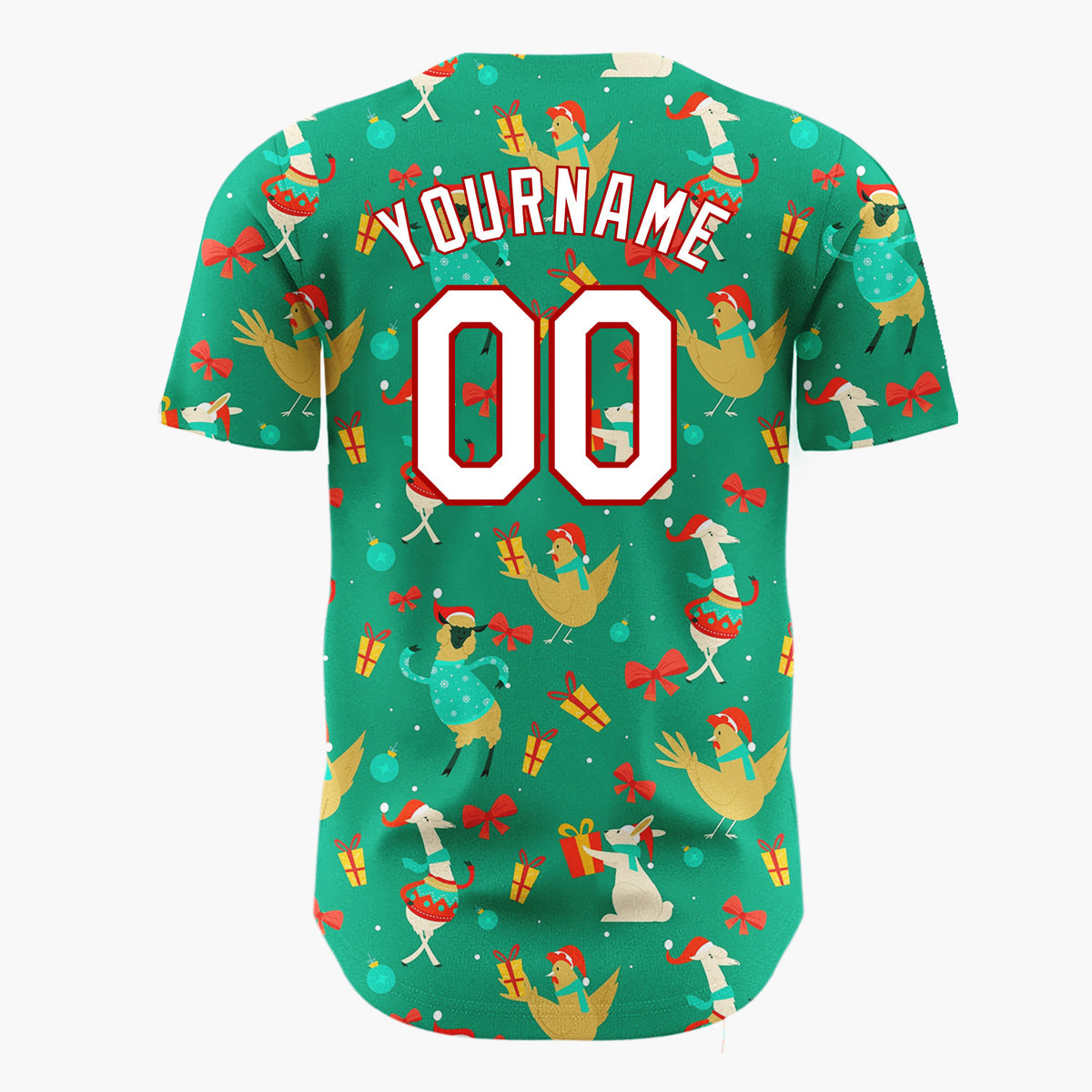 Custom Green Red Llamar Chicken Funny Dancing Animal Christmas Baseball Jersey