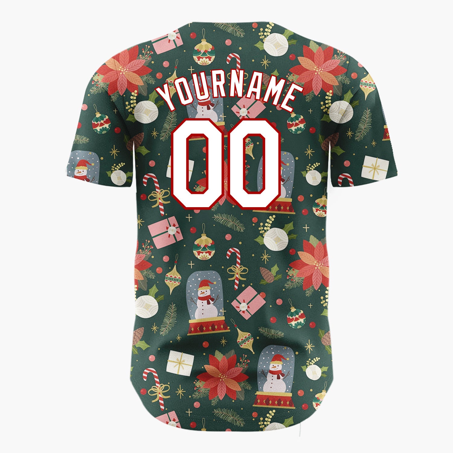 Custom Dark Green Winter Wonderland Cartoon Pattern Christmas Baseball Jersey