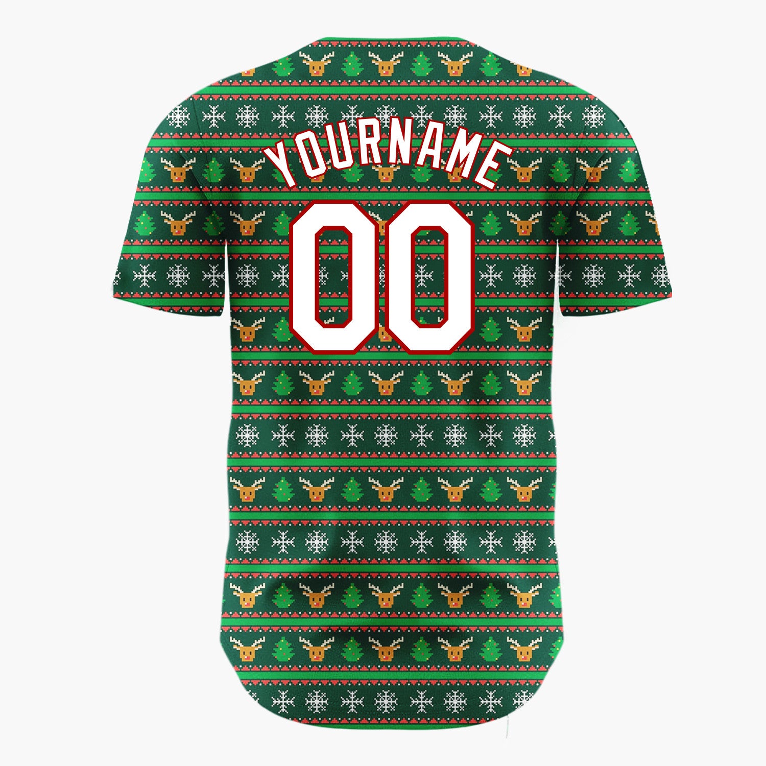 Custom Dark Green Red Orange Reindeer Nordic Knit Christmas Baseball Jersey