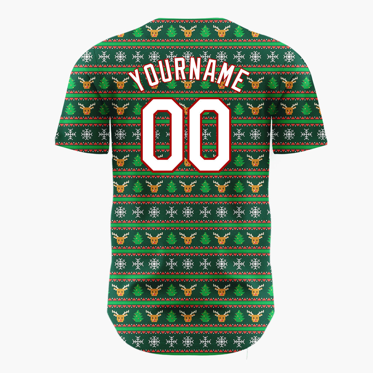 Custom Dark Green Red Orange Reindeer Nordic Knit Christmas Baseball Jersey