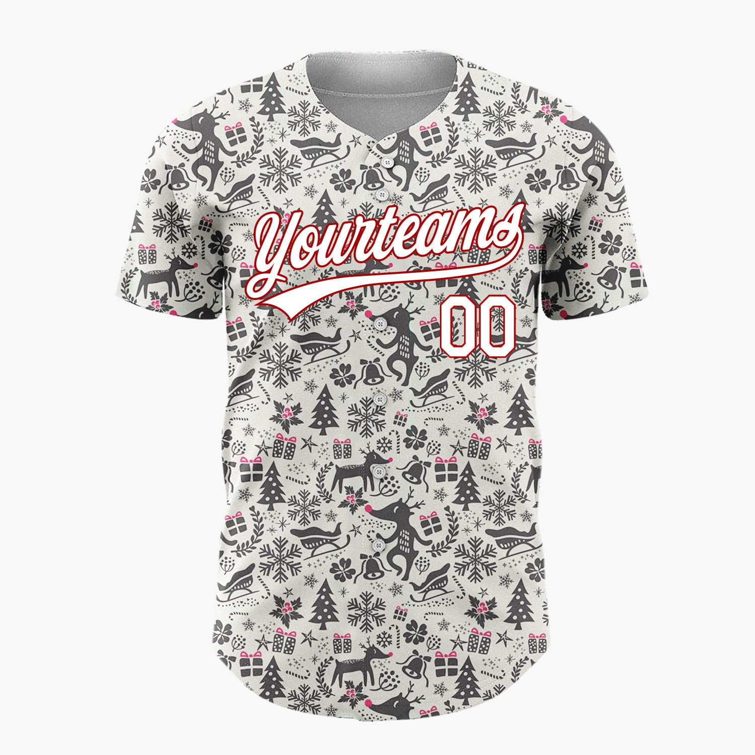 Custom Gray Reindeer Snowflakes Rustic Minimalist Pattern Christmas Baseball Jersey