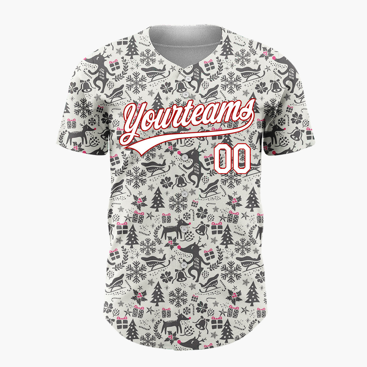 Custom Gray Reindeer Snowflakes Rustic Minimalist Pattern Christmas Baseball Jersey