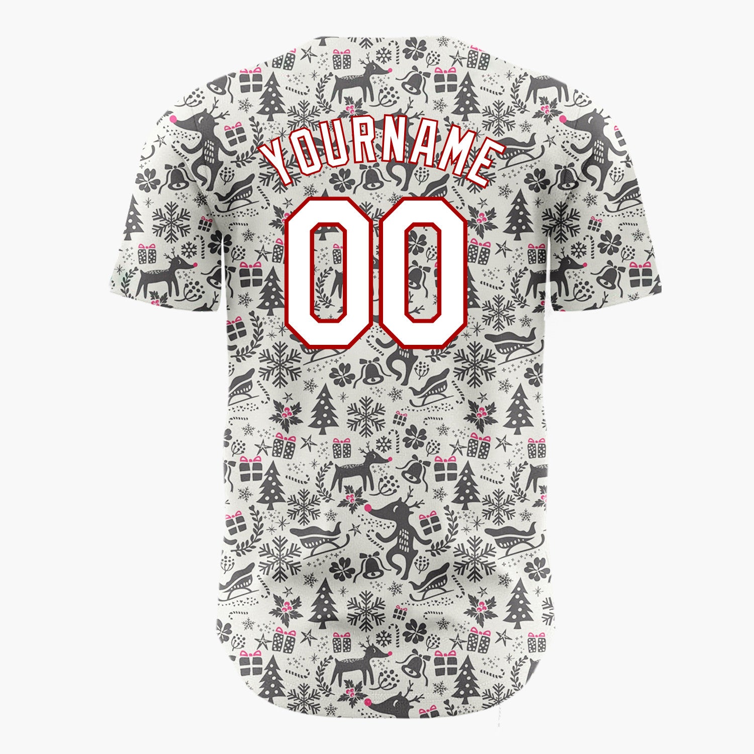 Custom Gray Reindeer Snowflakes Rustic Minimalist Pattern Christmas Baseball Jersey