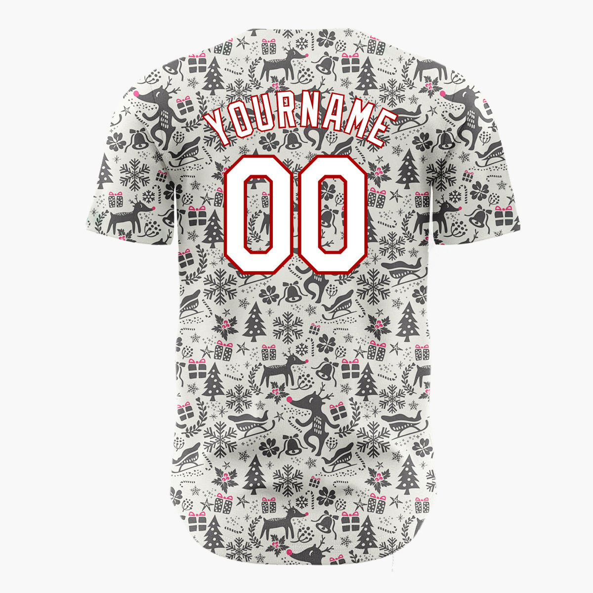 Custom Gray Reindeer Snowflakes Rustic Minimalist Pattern Christmas Baseball Jersey