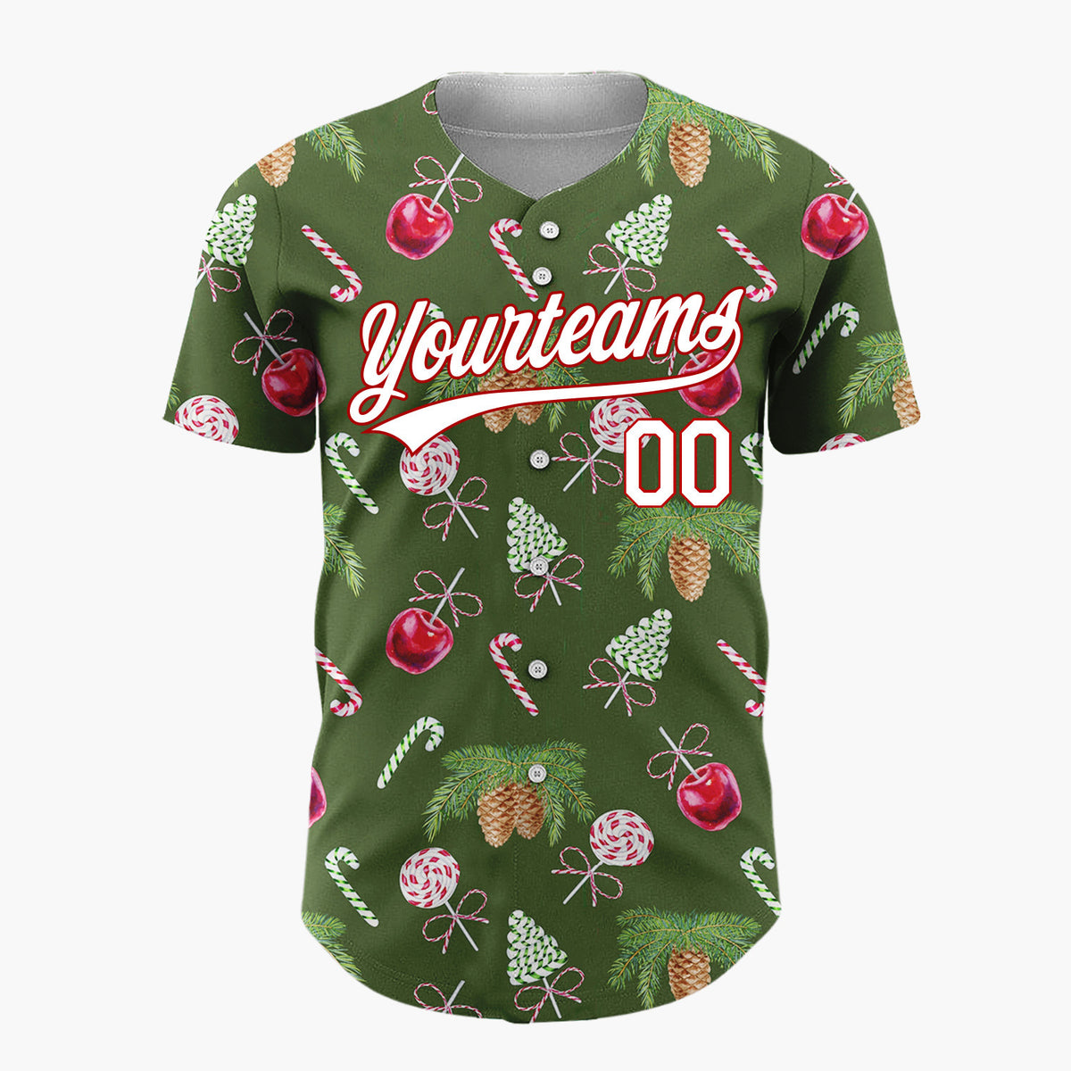 Custom Green Pinecones Candies Watercolor Christmas Baseball Jersey