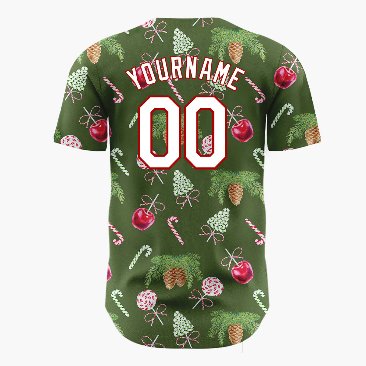 Custom Green Pinecones Candies Watercolor Christmas Baseball Jersey
