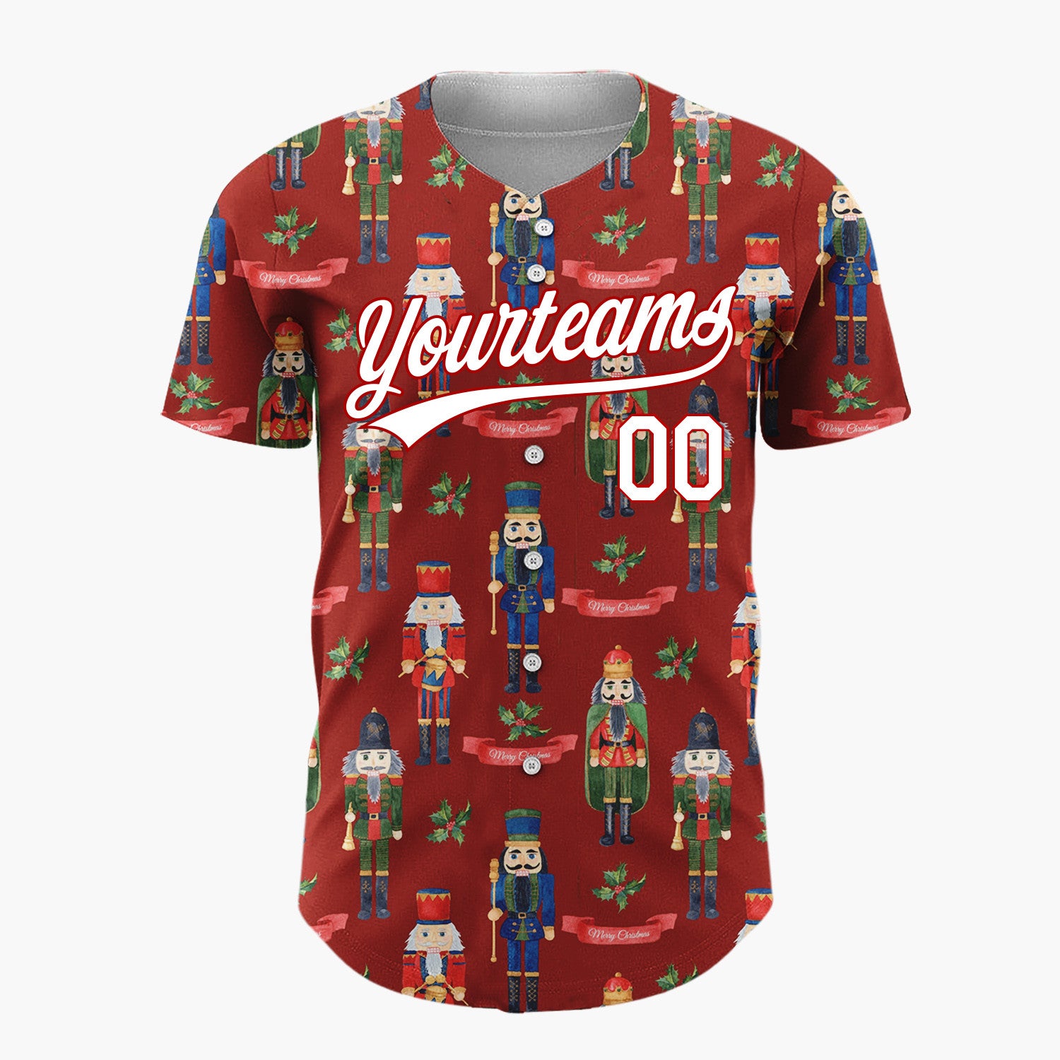 Custom Dark Red Nutcracker Soldier Watercolor Christmas Baseball Jersey