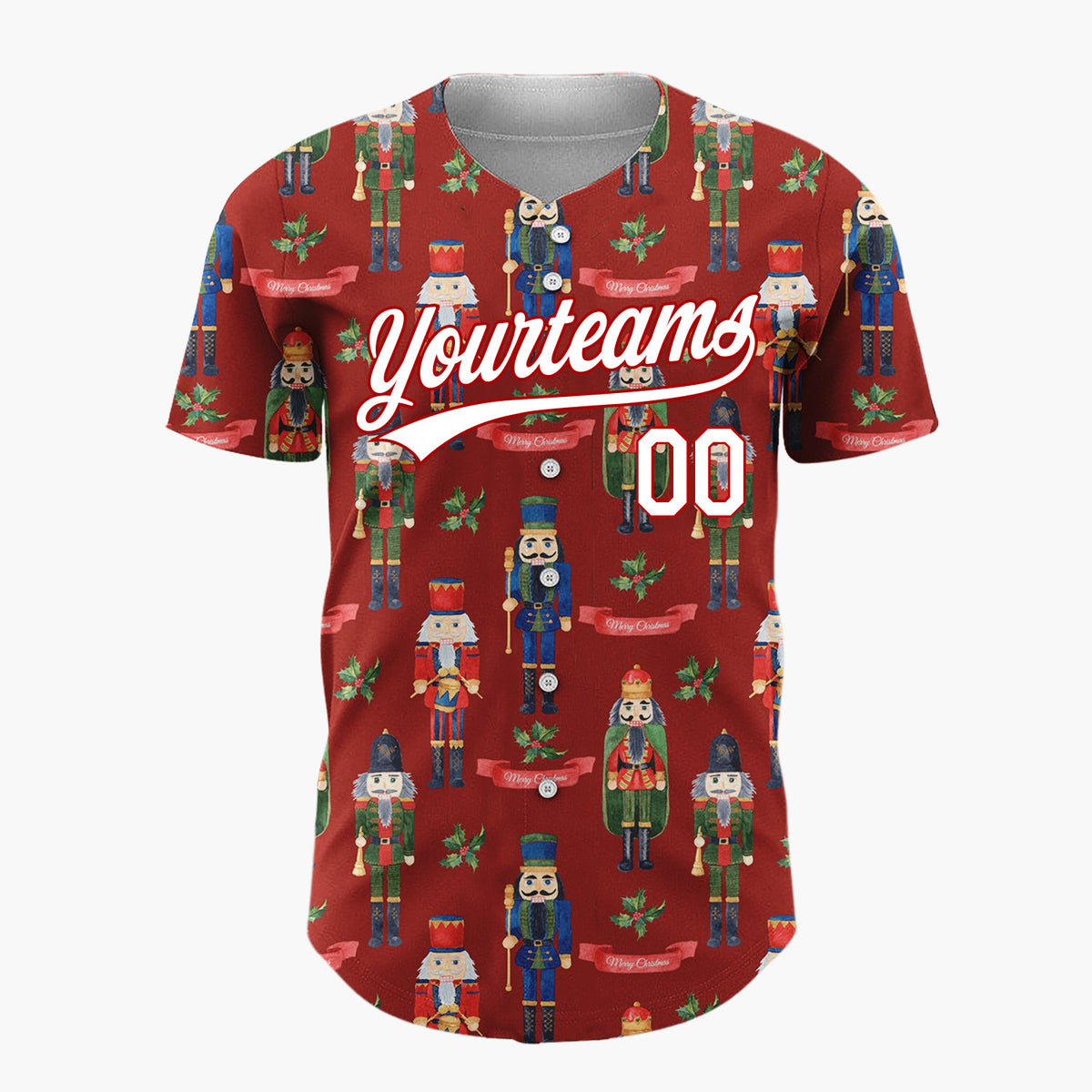 Custom Dark Red Nutcracker Soldier Watercolor Christmas Baseball Jersey