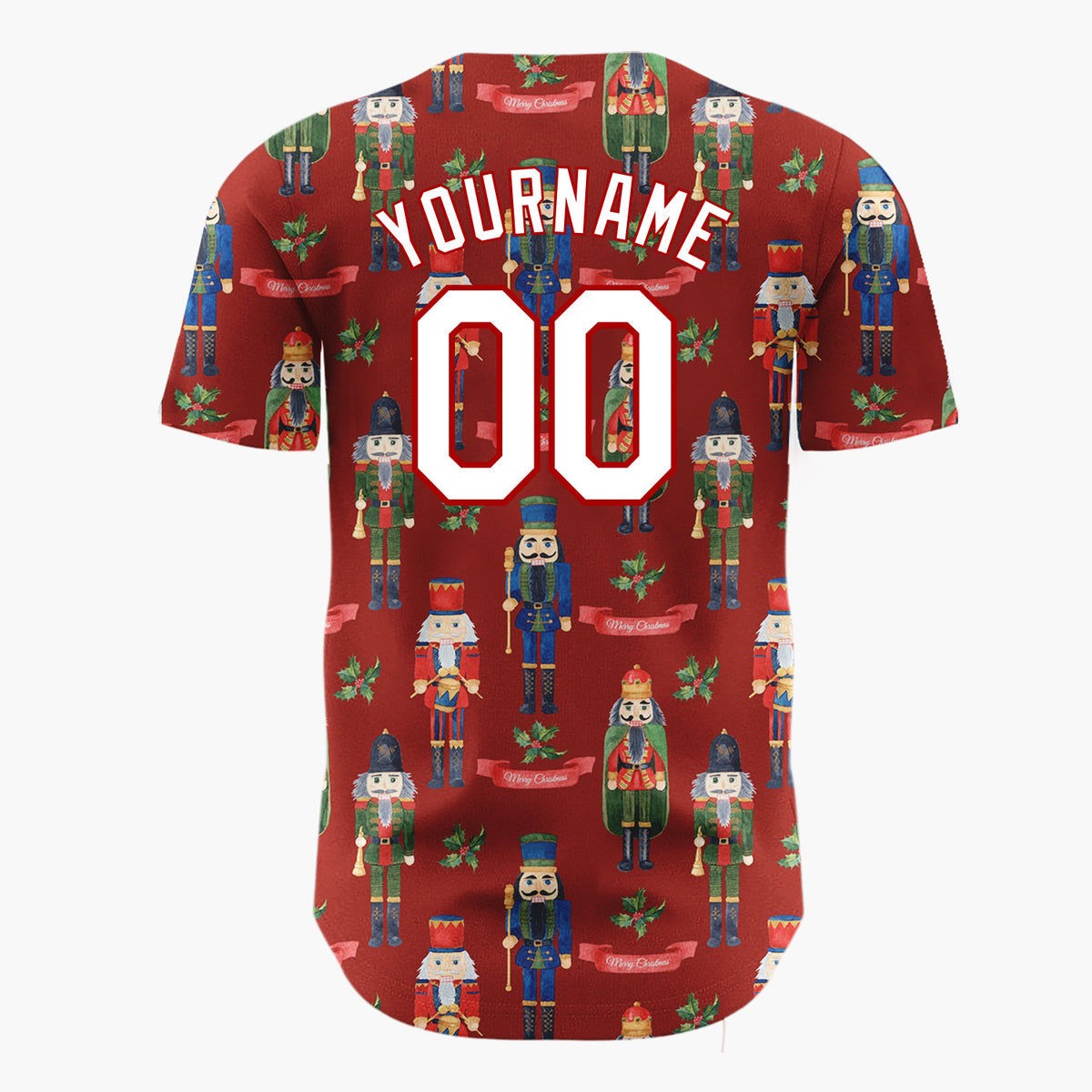 Custom Dark Red Nutcracker Soldier Watercolor Christmas Baseball Jersey