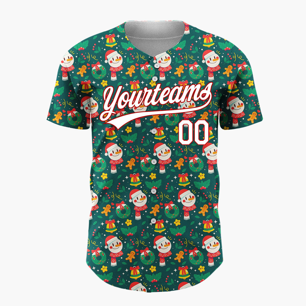 Custom Dark Green Santa Gift Boxes Playful Cartoon Pattern Christmas Baseball Jersey
