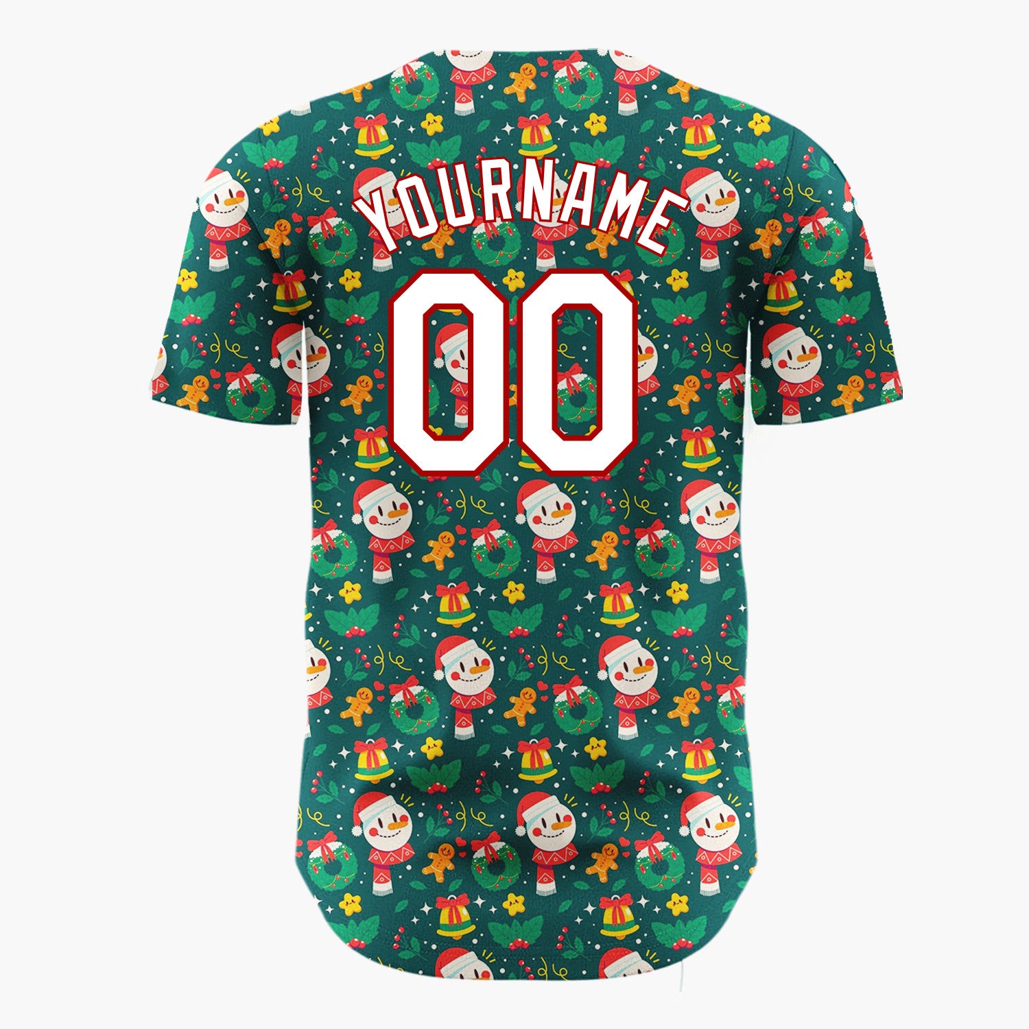 Custom Dark Green Santa Gift Boxes Playful Cartoon Pattern Christmas Baseball Jersey