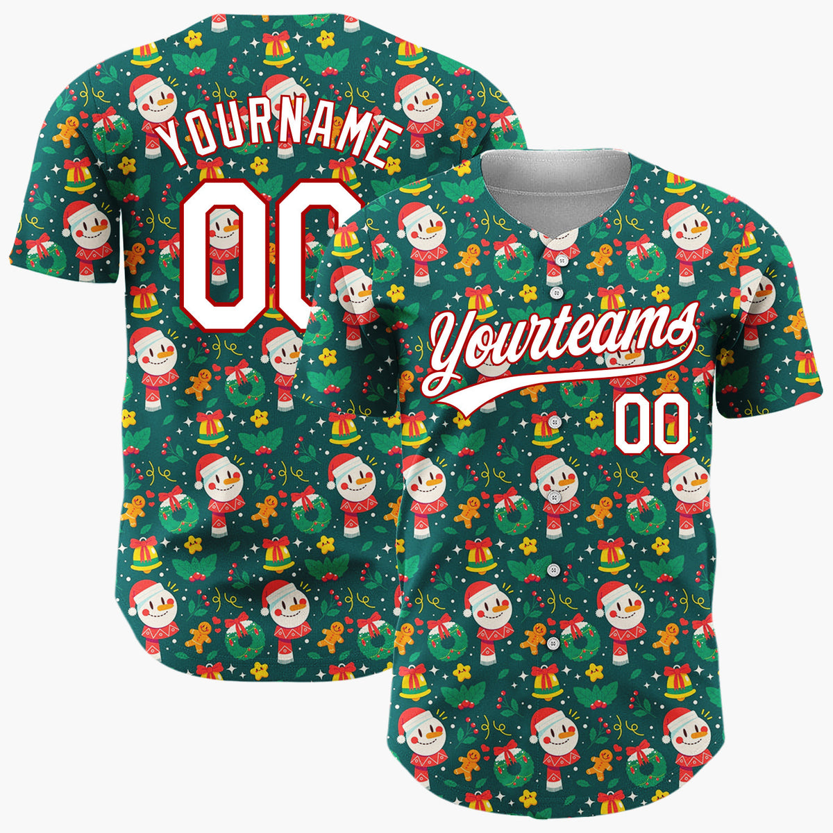 Custom Dark Green Santa Gift Boxes Playful Cartoon Pattern Christmas Baseball Jersey