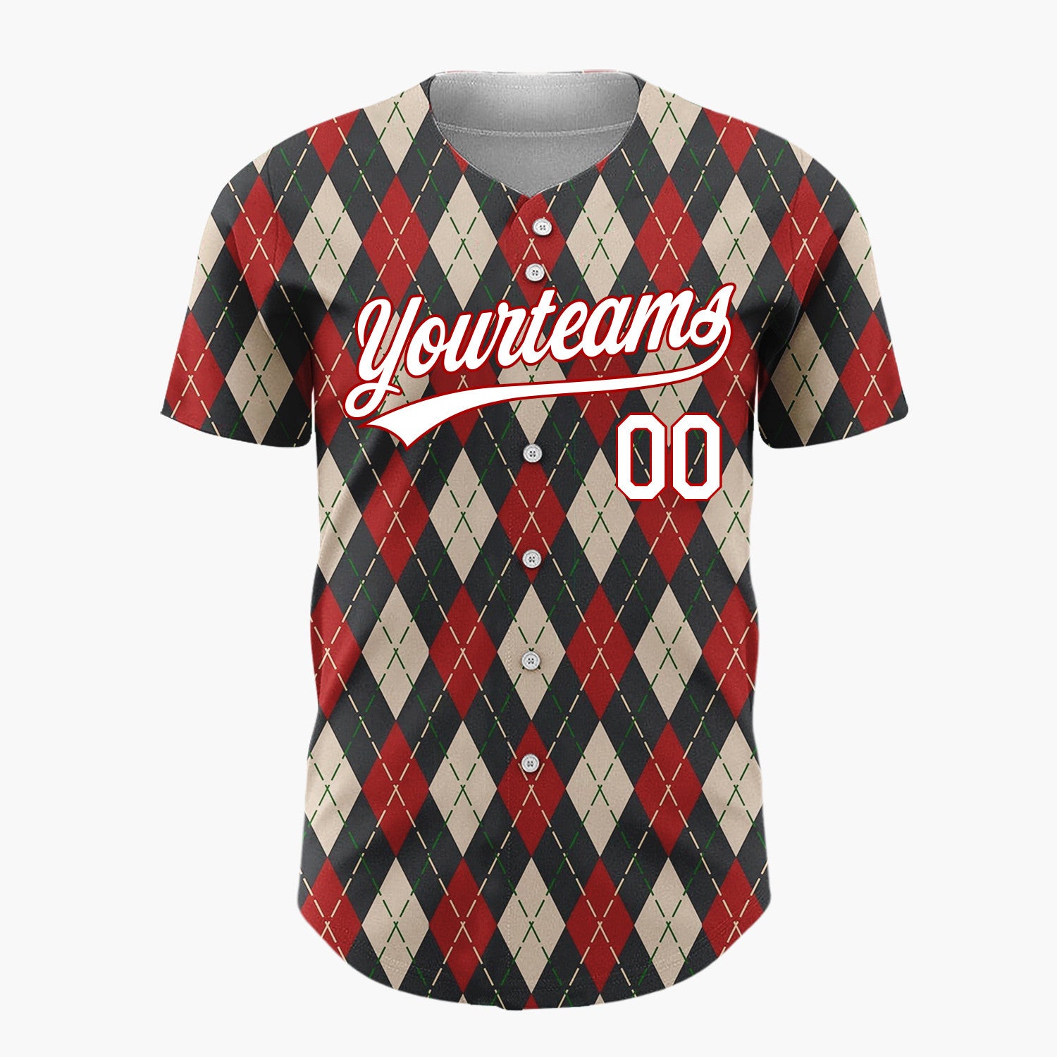 Custom Dark Red Argyle Diamond Pattern Abstract Pattern Christmas Baseball Jersey
