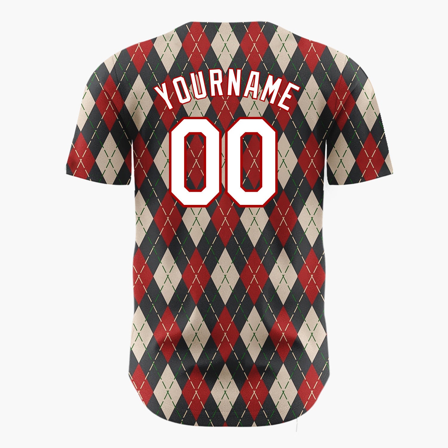 Custom Dark Red Argyle Diamond Pattern Abstract Pattern Christmas Baseball Jersey