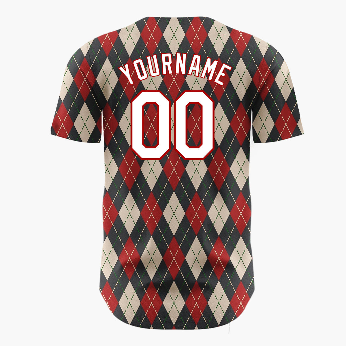 Custom Dark Red Argyle Diamond Pattern Abstract Pattern Christmas Baseball Jersey