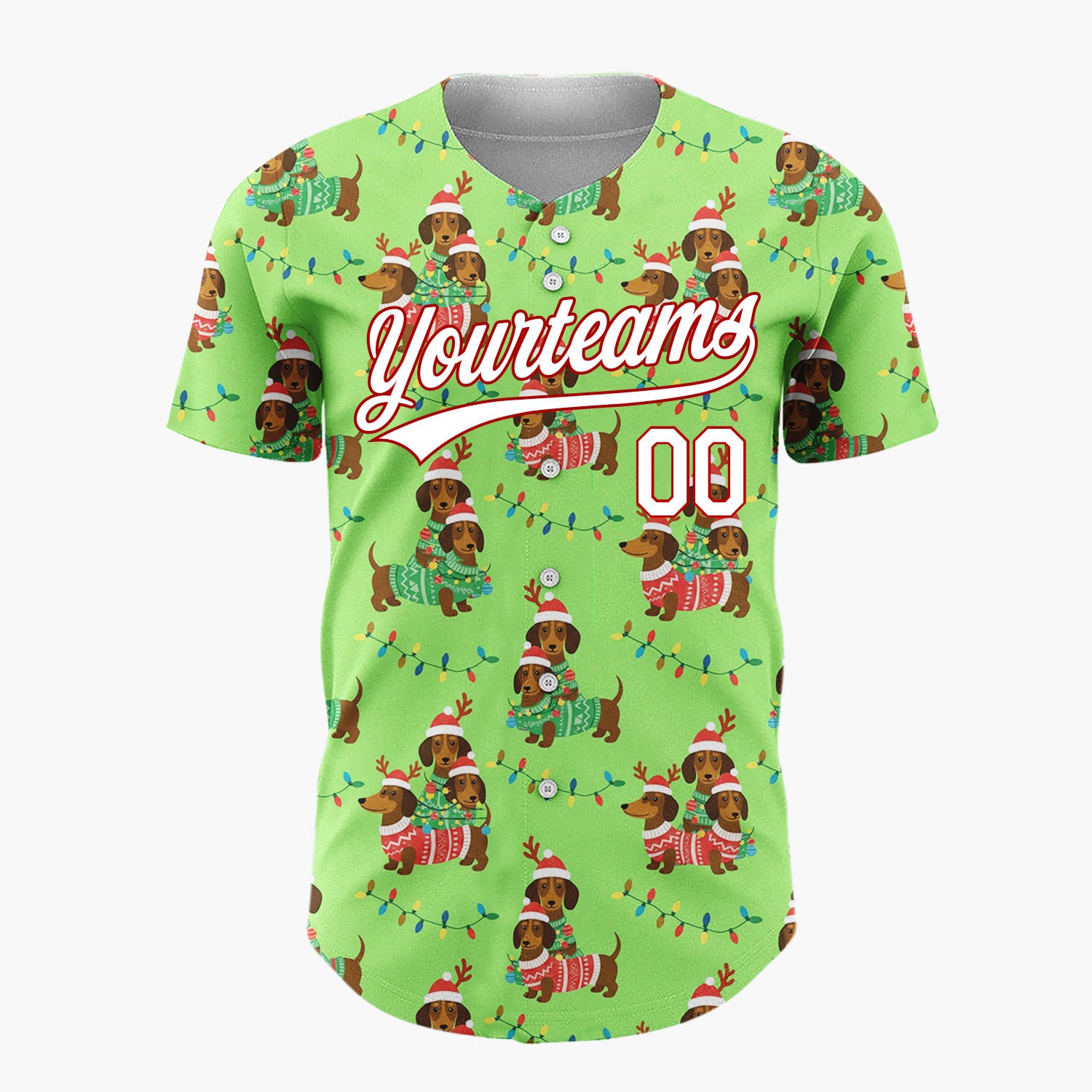 Custom Green Brown Dachshunds In Christmas Sweaters Festive Holiday Pattern Christmas Baseball Jersey