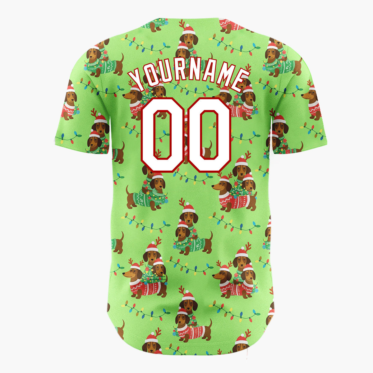 Custom Green Brown Dachshunds In Christmas Sweaters Festive Holiday Pattern Christmas Baseball Jersey