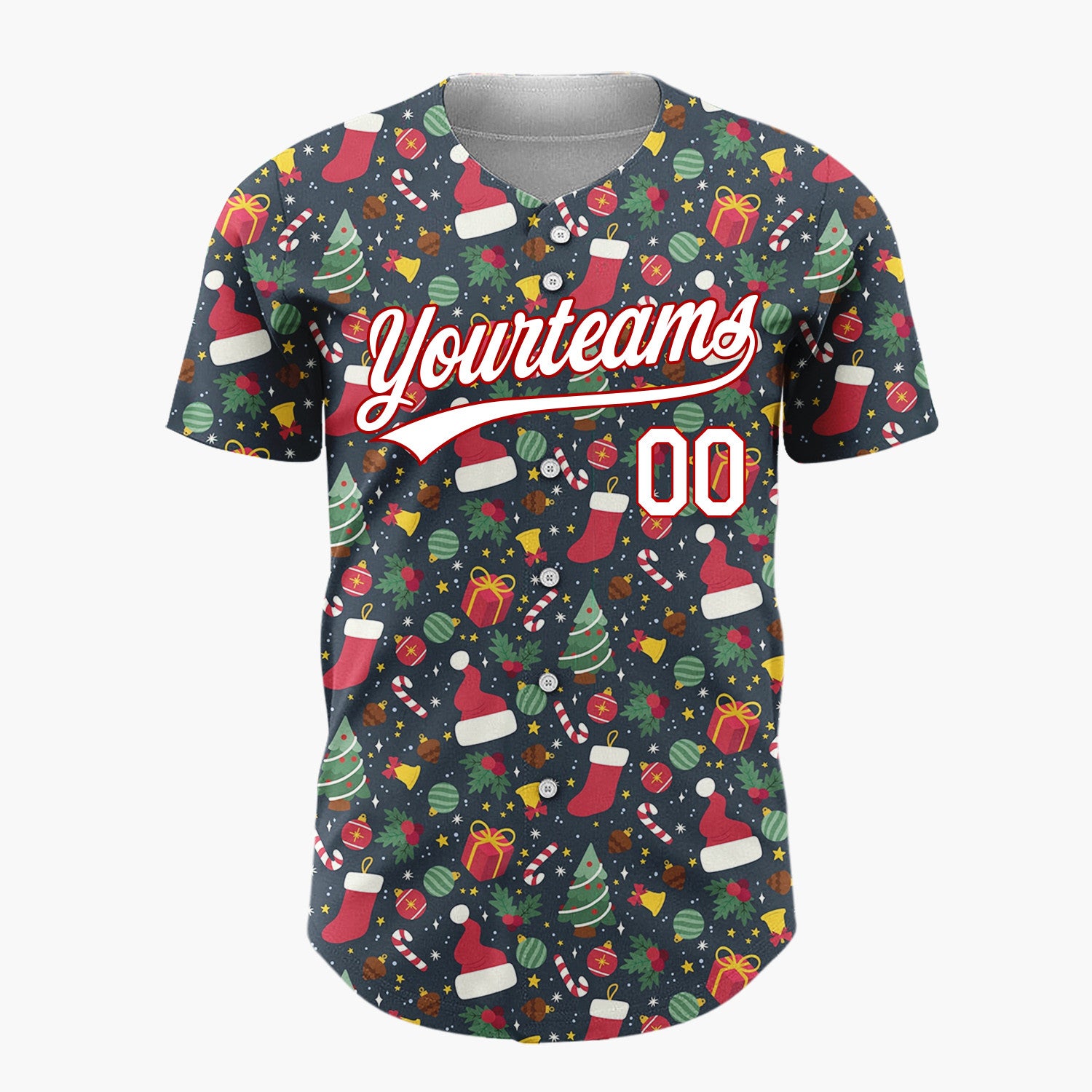 Custom Dark Red Christmas Ornaments Abstract Cartoon Pattern Christmas Baseball Jersey
