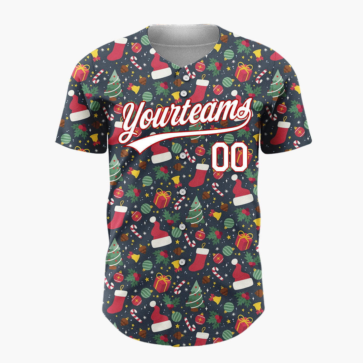Custom Dark Red Christmas Ornaments Abstract Cartoon Pattern Christmas Baseball Jersey