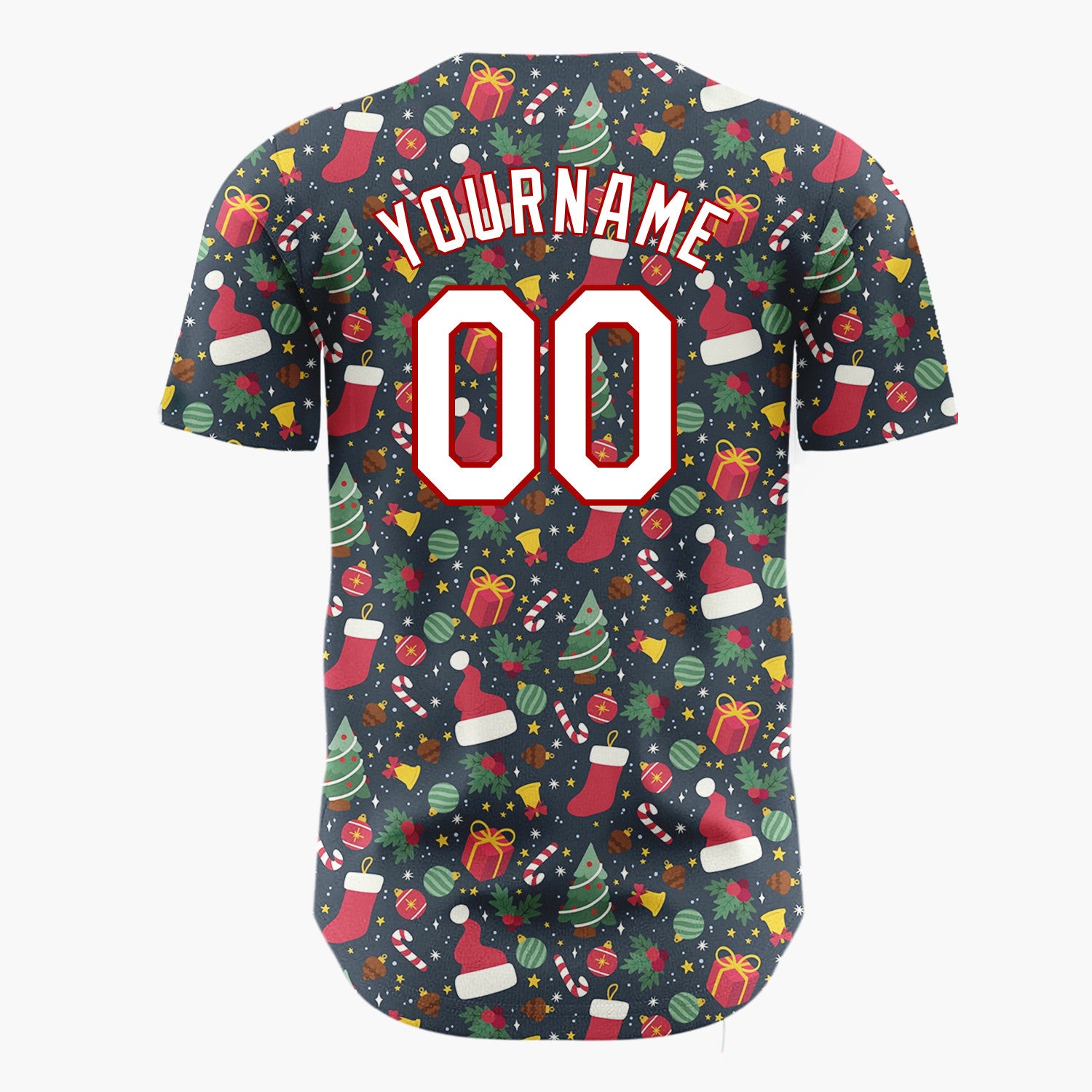 Custom Dark Red Christmas Ornaments Abstract Cartoon Pattern Christmas Baseball Jersey