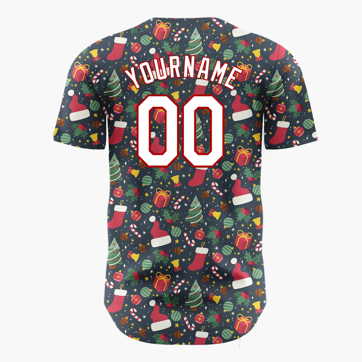 Custom Dark Red Christmas Ornaments Abstract Cartoon Pattern Christmas Baseball Jersey