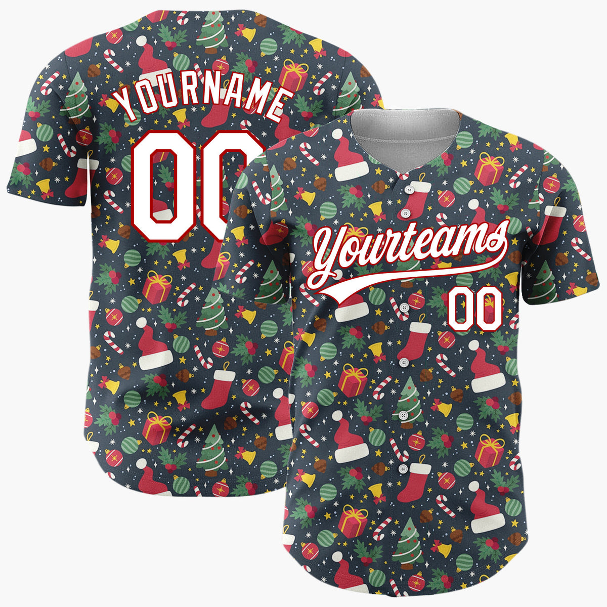 Custom Dark Red Christmas Ornaments Abstract Cartoon Pattern Christmas Baseball Jersey