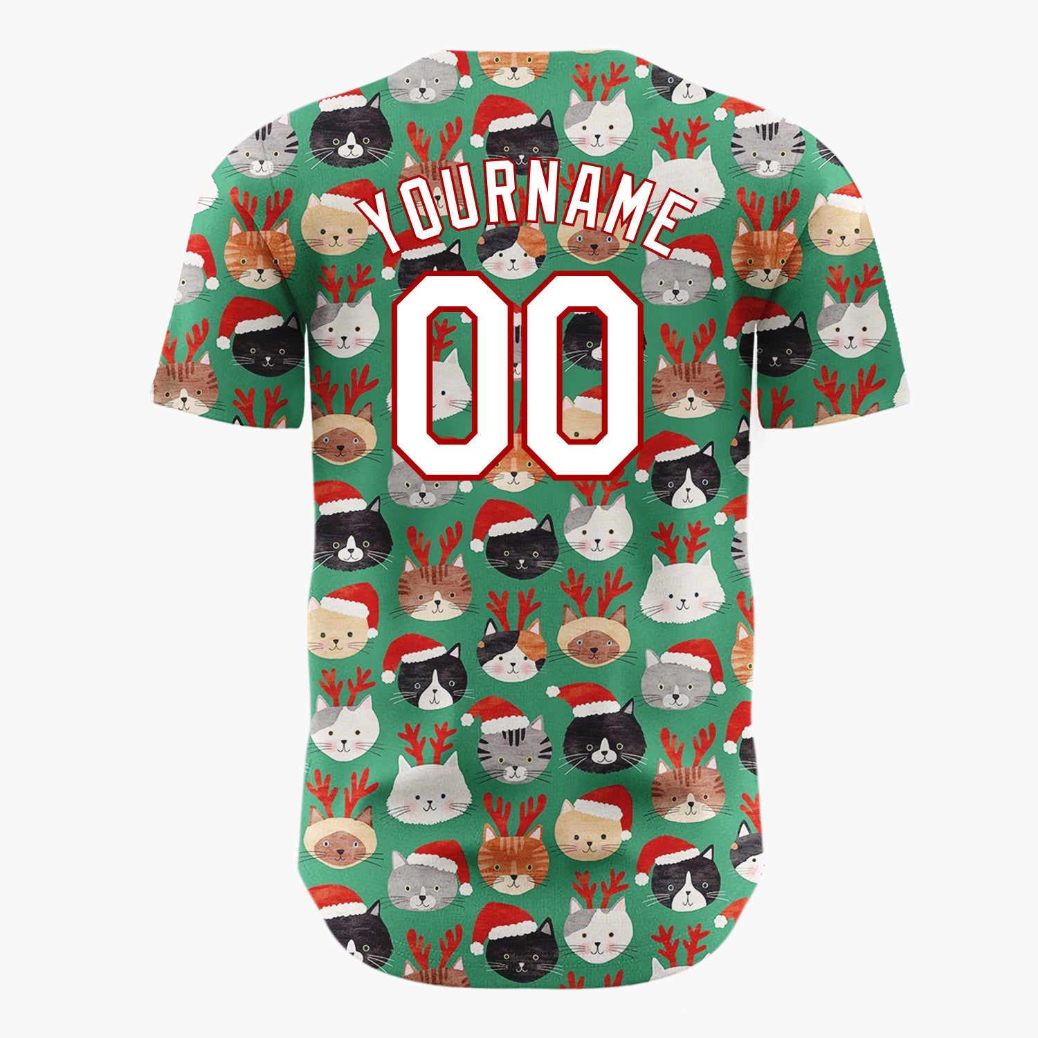 Custom Green Lovely Cats Wearing Santa Hat Christmas Doodles Cartoon Pattern Christmas Baseball Jersey