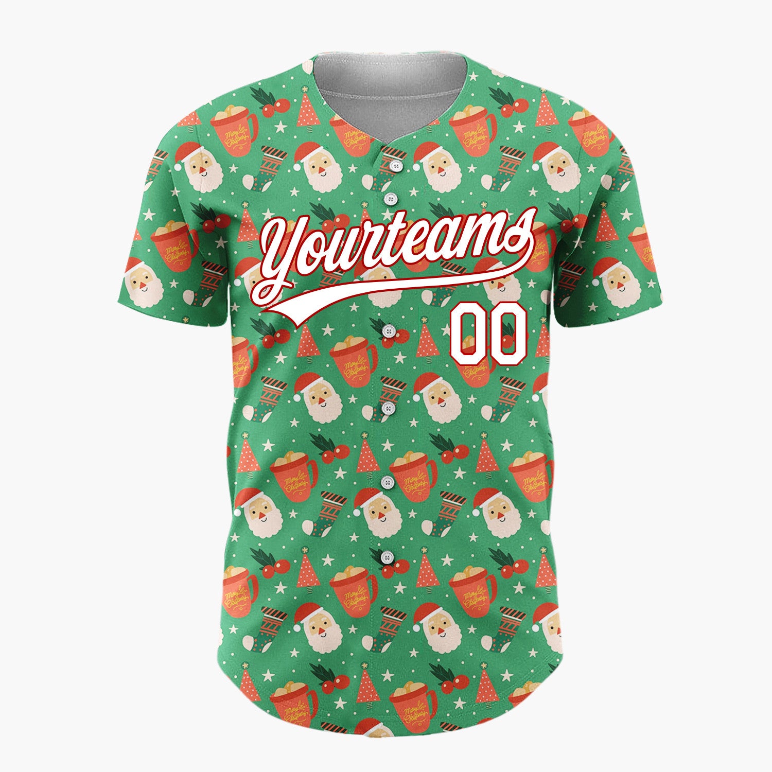 Custom Dark Green Santa Gift Boxes Abstract Cartoon Pattern Christmas Baseball Jersey