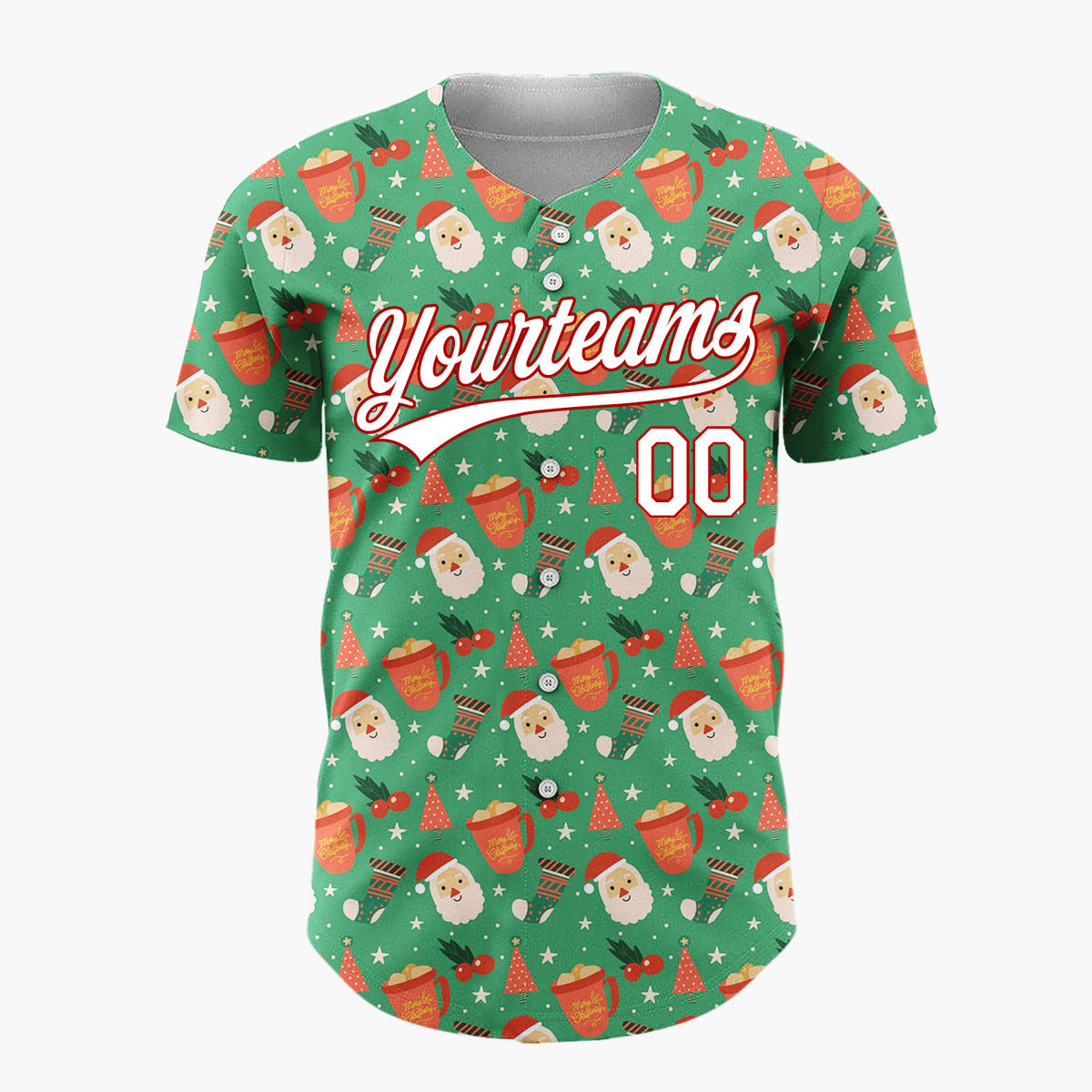 Custom Dark Green Santa Gift Boxes Abstract Cartoon Pattern Christmas Baseball Jersey