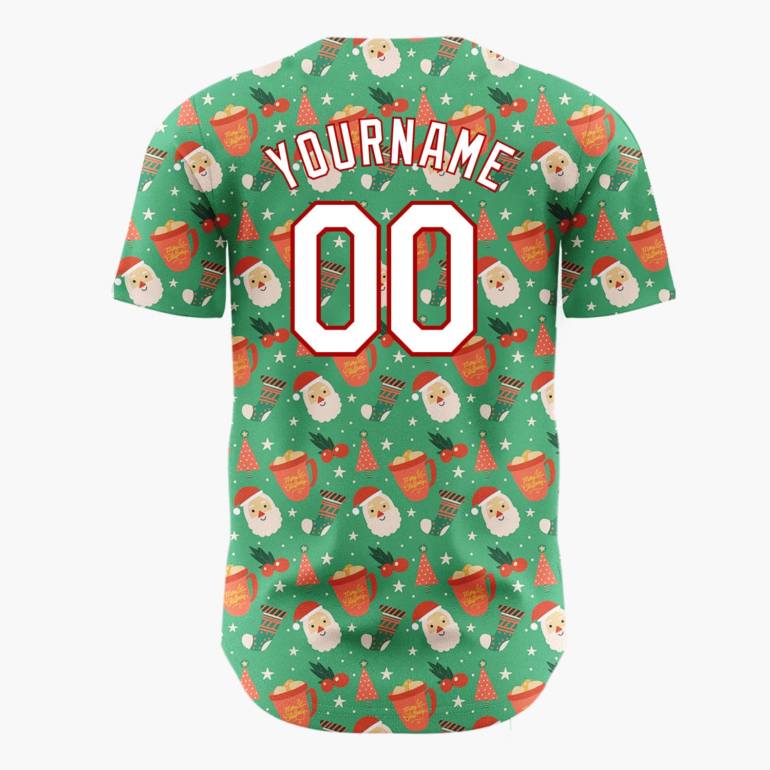 Custom Dark Green Santa Gift Boxes Abstract Cartoon Pattern Christmas Baseball Jersey