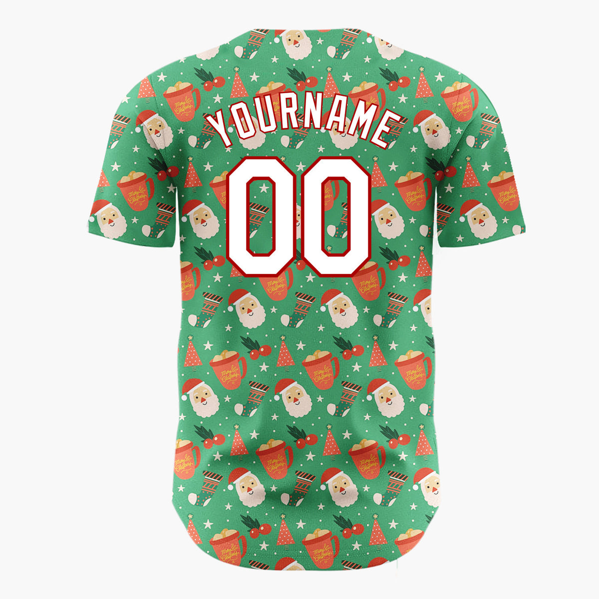 Custom Dark Green Santa Gift Boxes Abstract Cartoon Pattern Christmas Baseball Jersey