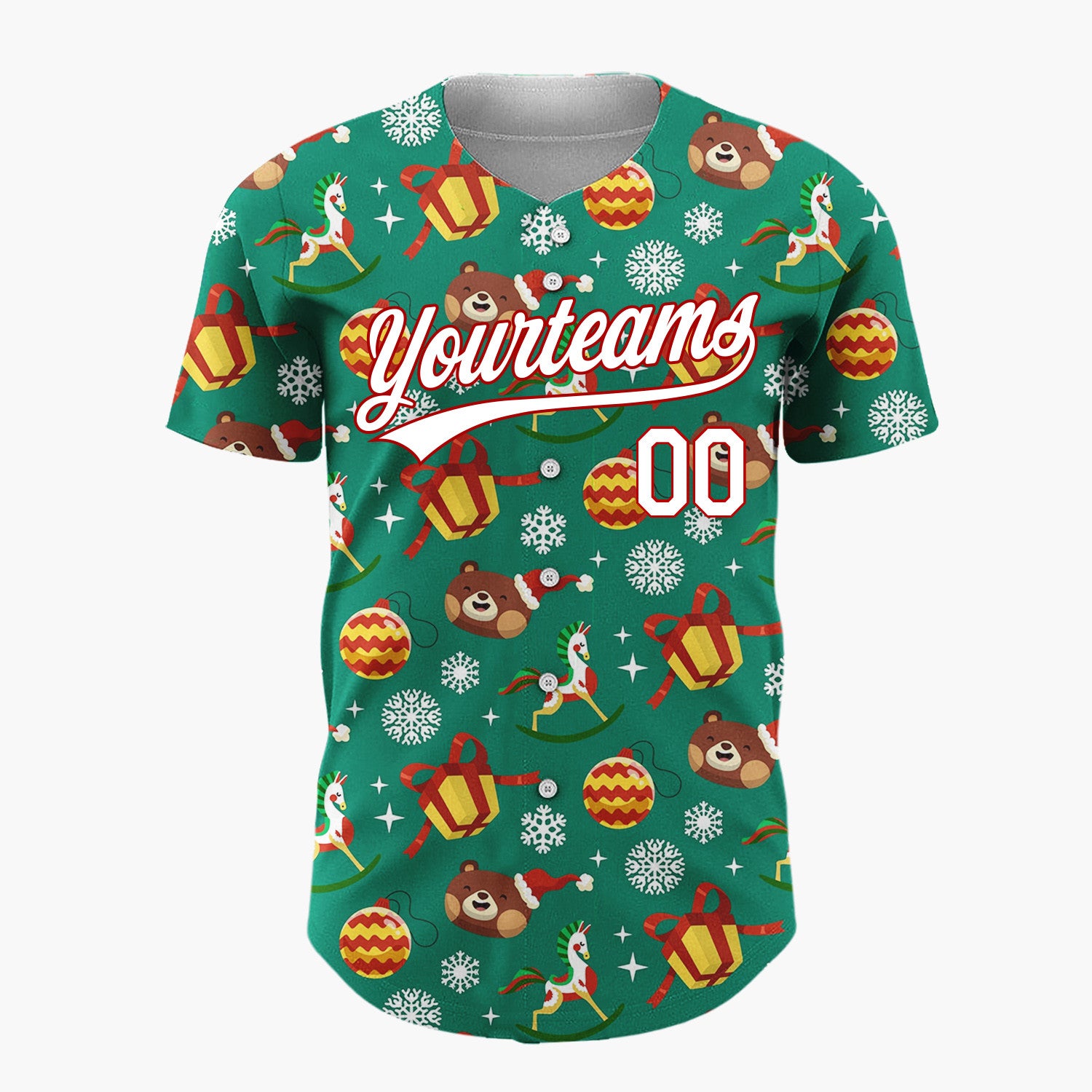 Custom Dark Green Reindeer Ornaments Cartoon Space Pattern Christmas Baseball Jersey