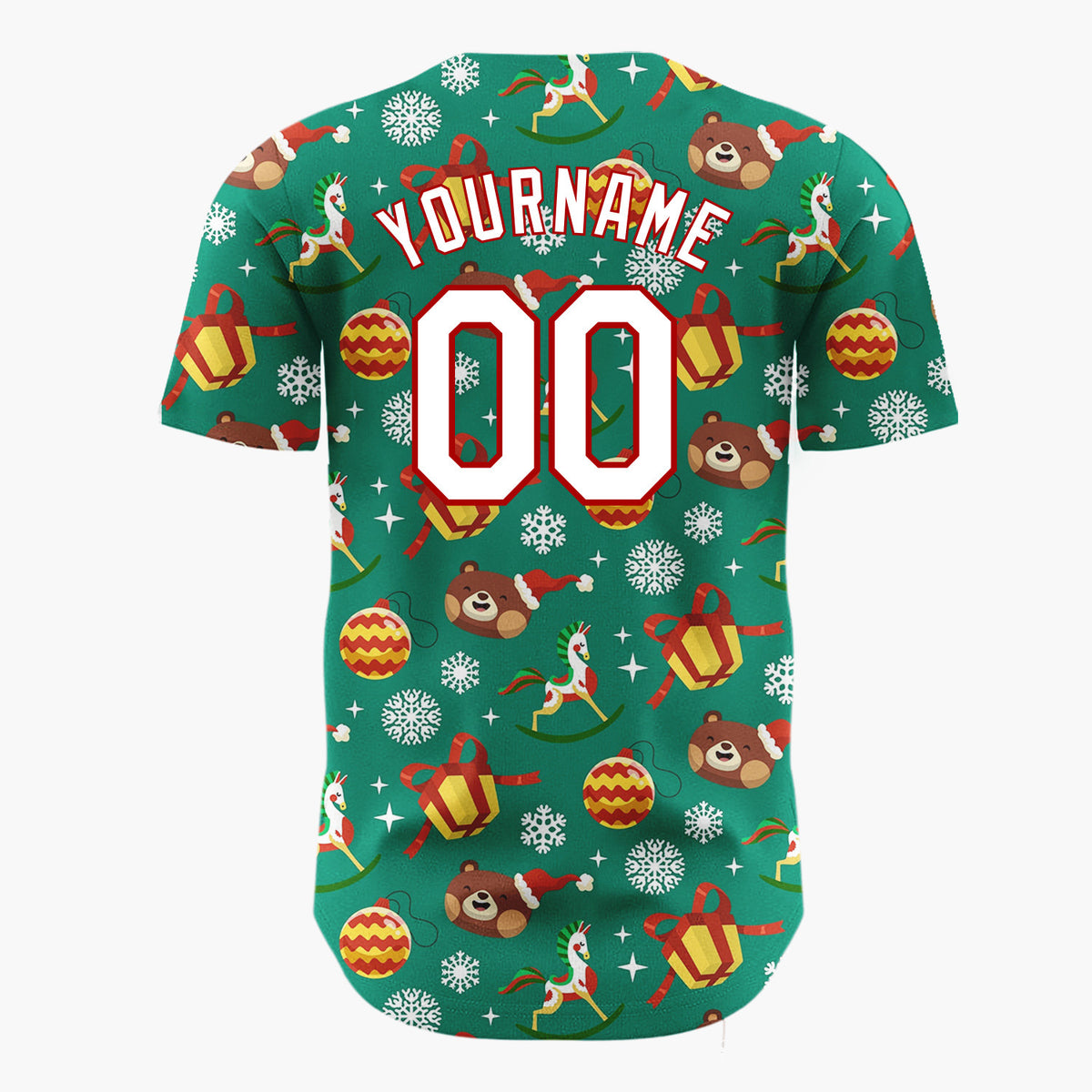 Custom Dark Green Reindeer Ornaments Cartoon Space Pattern Christmas Baseball Jersey
