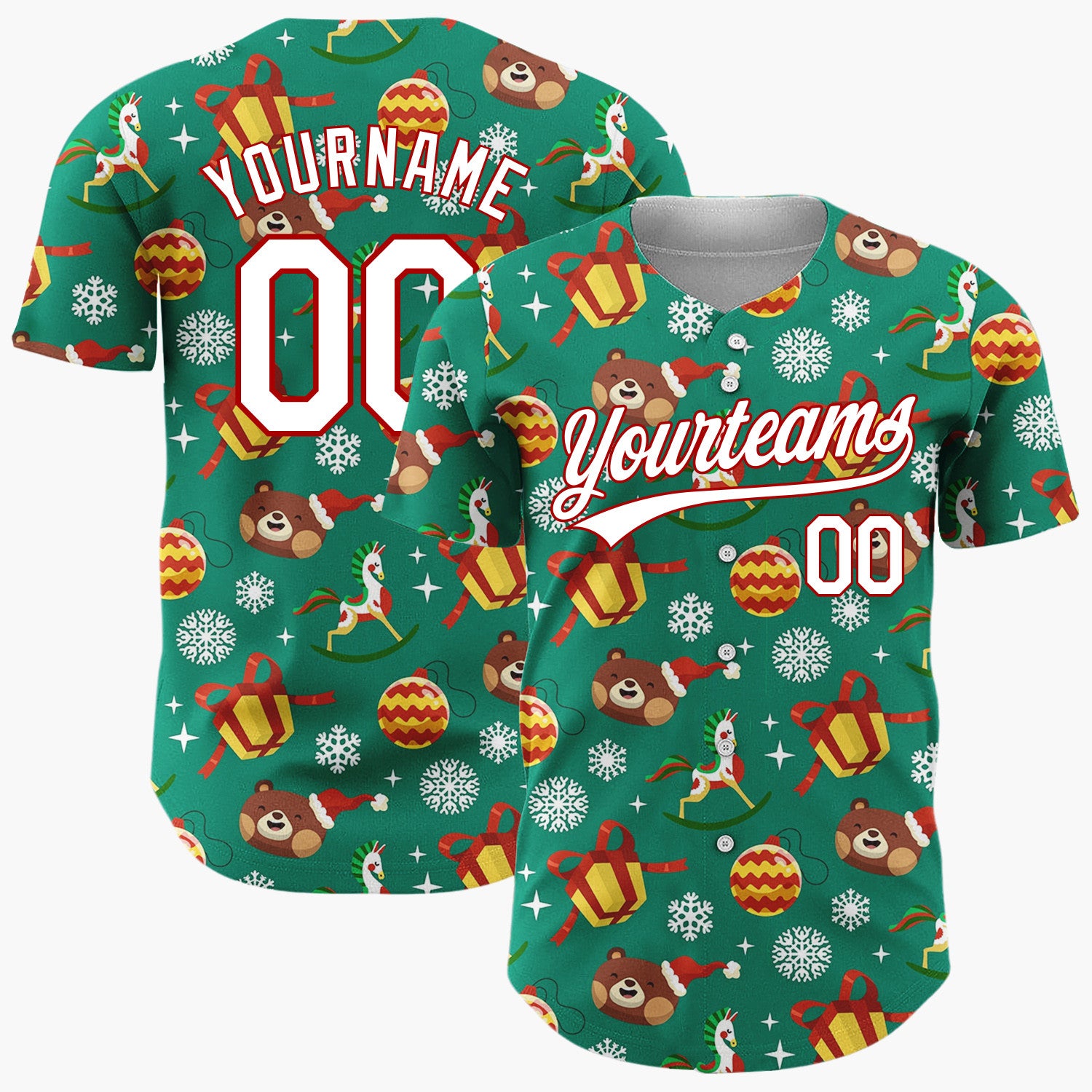 Custom Dark Green Reindeer Ornaments Cartoon Space Pattern Christmas Baseball Jersey