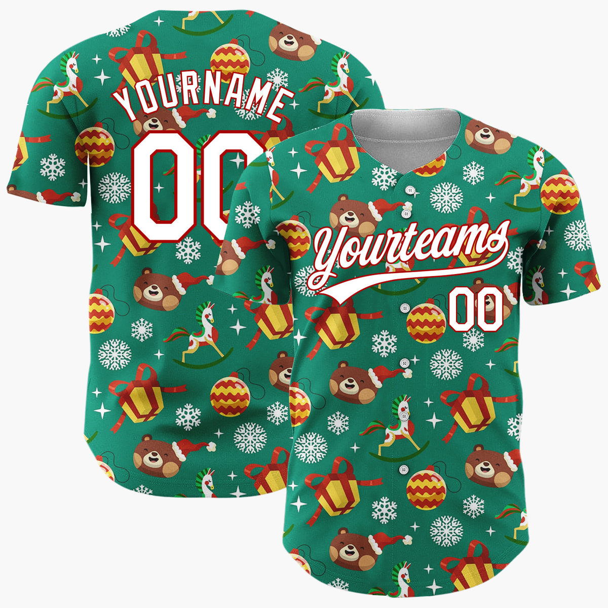 Custom Dark Green Reindeer Ornaments Cartoon Space Pattern Christmas Baseball Jersey