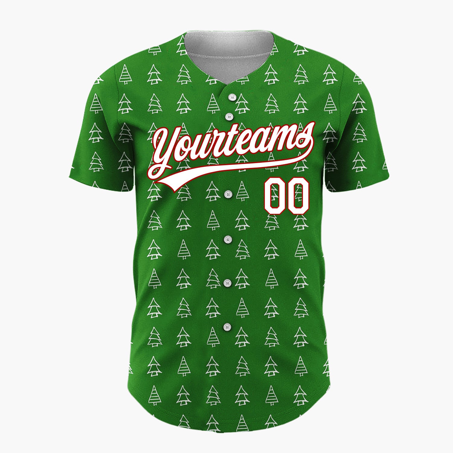 Custom Green White Doodle Christmas Trees Simple Line Patter Christmas Baseball Jersey