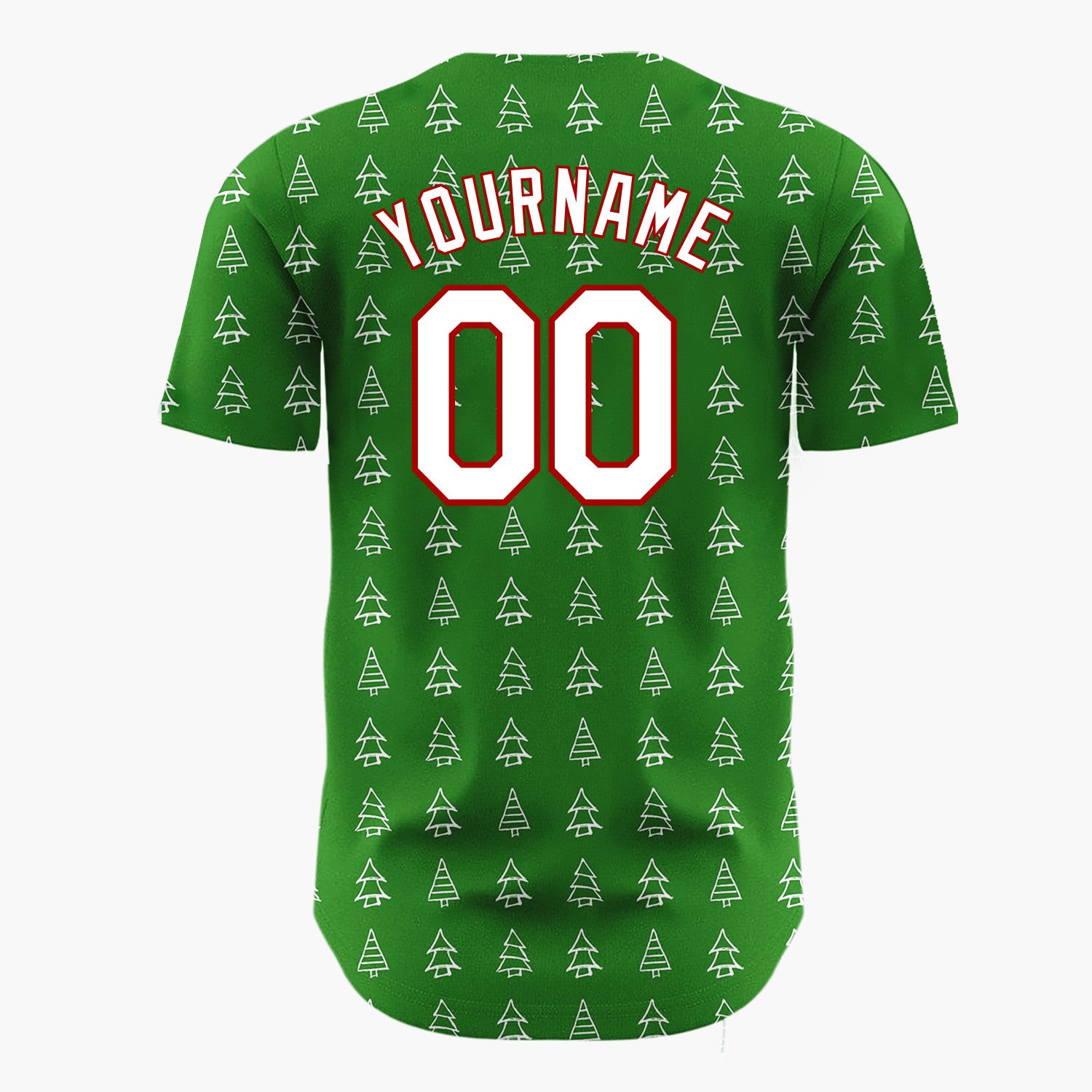 Custom Green White Doodle Christmas Trees Simple Line Patter Christmas Baseball Jersey
